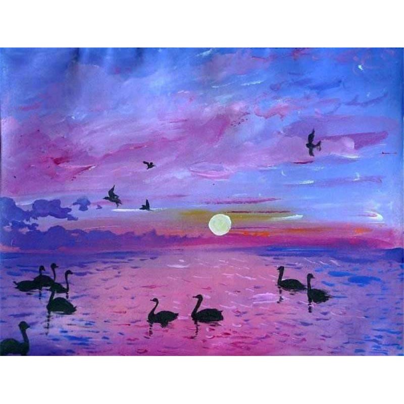 Schilderij Meer Zwan...