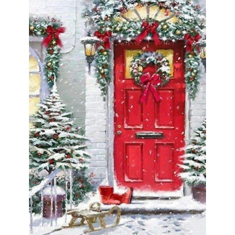 Kerst sneeuw Rode deur