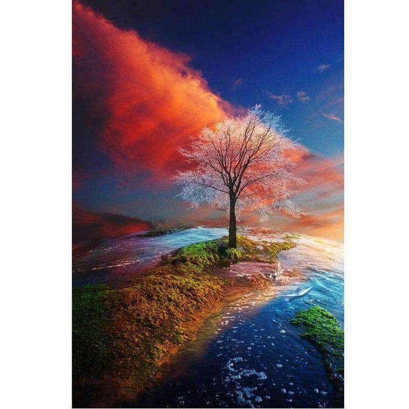 Herfst Boom Blauw Or...